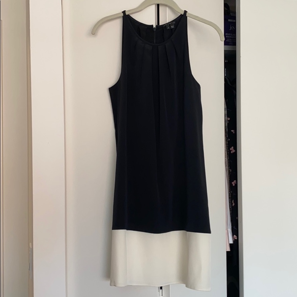 Theory Black and Ivory Silk Dress